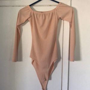 Nude off the shoulder bodysuit